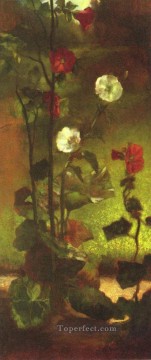  LaFarge Oil Painting - Hollyhocks flower John LaFarge